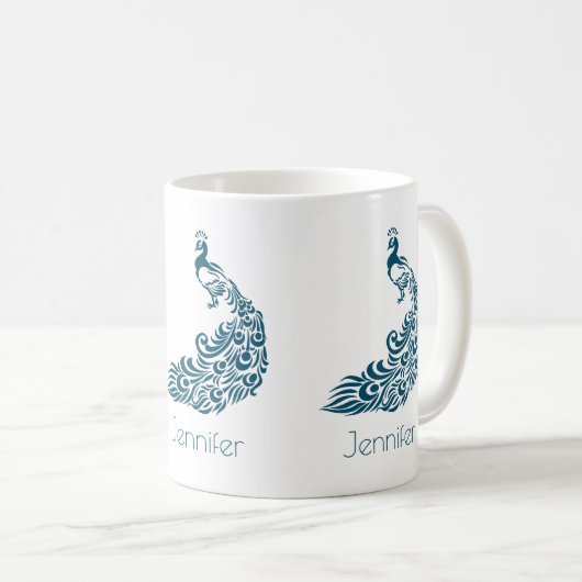 ビューティフルブルーピーコックイラストレーションカスタム コーヒーマグカップ (正面右)