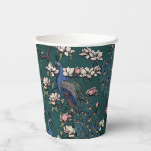 ビューティフルブルーピーコックス&マグノリアフラワーズティール(緑がかった色) 紙コップ (裏面)