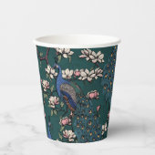 ビューティフルブルーピーコックス&マグノリアフラワーズティール(緑がかった色) 紙コップ (正面)