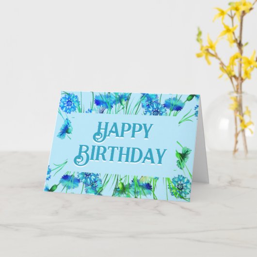 ビューティフルブルーフローラアート誕生日 カード (黄色い花)