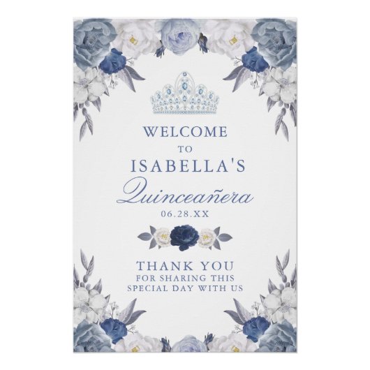 ビューティフルブルーフローラキンセアニェラウェルカムサイン ポスター (正面)