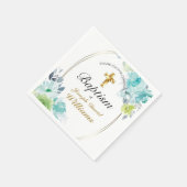 ビューティフルブルーフローラゴールデンクロスベビーバプテスマ スタンダードカクテルナプキン (角)