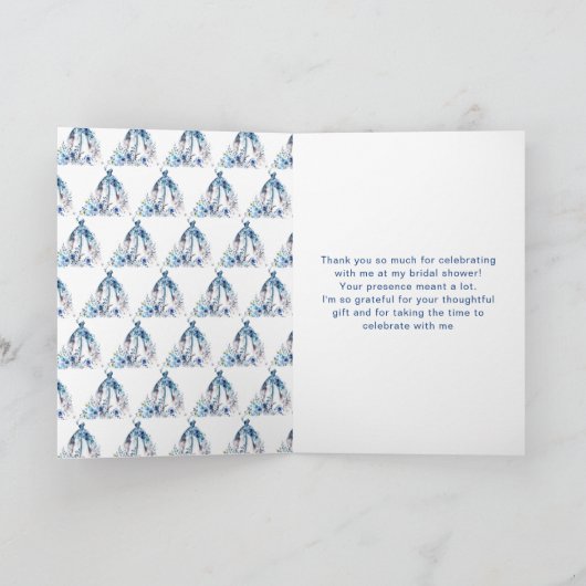 ビューティフルブルーフローラドレスブライダルシャワー サンキューカード (内部)
