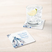 ビューティフルブルーフローラドレスブライダルシャワー スクエアペーパーコースター (インサイチュ)
