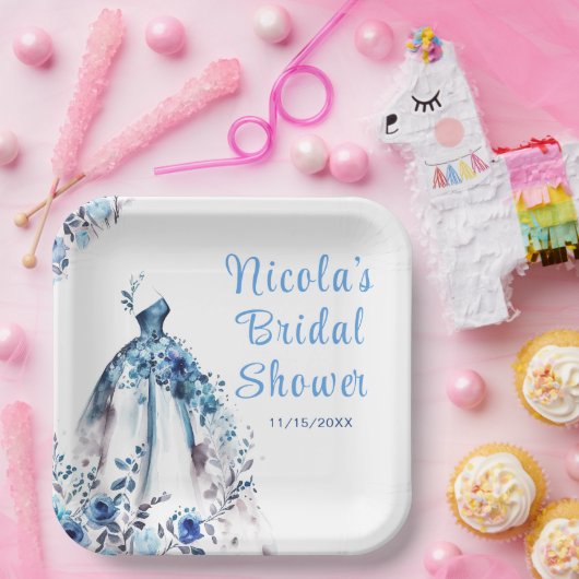 ビューティフルブルーフローラドレスブライダルシャワー ペーパープレート (パーティー)