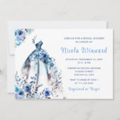 ビューティフルブルーフローラドレスブライダルシャワー 招待状 (正面)