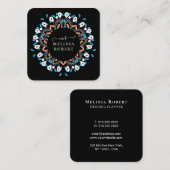 ビューティフルブルーフローラマンダラマーブルモノグラムの スクエア名刺 (正面/裏面)