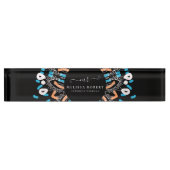 ビューティフルブルーフローラマンダラマーブルモノグラムの デスクネームプレート (正面)