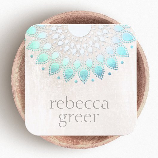 ビューティフルブルーフローラロータスマンダラホワイトマーブル スクエア名刺