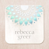 ビューティフルブルーフローラロータスマンダラホワイトマーブル スクエア名刺