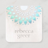 ビューティフルブルーフローラロータスマンダラホワイトマーブル スクエア名刺 (正面)