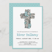 ビューティフルブルーフローラ十字洗礼 招待状 (正面/裏面)