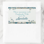 ビューティフルブルーフローラ手作りマカロンクッキー 長方形シール (バッグ)