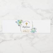 ビューティフルブルーフローラ金ゴールドクロスベビーバプテスマ ペットボトルラベル (シングルラベル)