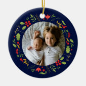 ビューティフルブルーボタニックフォトカスタムクリスマス セラミックオーナメント (正面)
