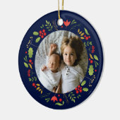 ビューティフルブルーボタニックフォトカスタムクリスマス セラミックオーナメント (左)