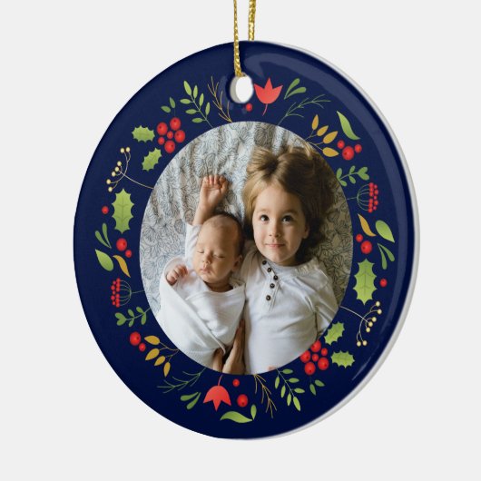 ビューティフルブルーボタニックフォトカスタムクリスマス セラミックオーナメント (左)