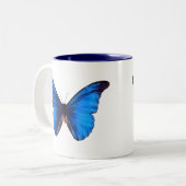 ビューティフルブルーモンラッチバタフライヴィンテージアート ツートーンマグカップ (正面左)