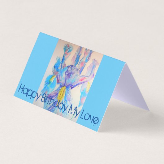 ビューティフルブルー絵画アイリスのラブ誕生日カード (正面)
