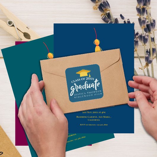 ビューティフルブルー金ゴールドグラッドハット2025卒業 スクエアシール