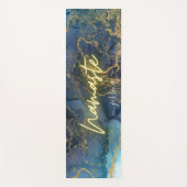 ビューティフルブルー金ゴールドマーブルインク名前をカスタムする ヨガマット (正面)