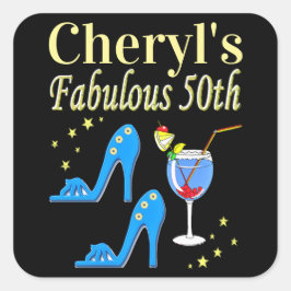 ビューティフルブルー50番目の誕生日デザイン スクエアシール