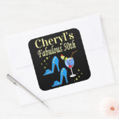 ビューティフルブルー50番目の誕生日デザイン スクエアシール (封筒)