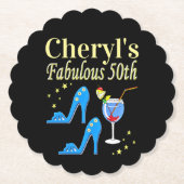 ビューティフルブルー50番目の誕生日デザイン ペーパーコースター (正面)