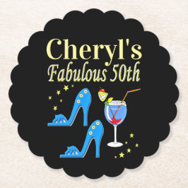 ビューティフルブルー50番目の誕生日デザイン ペーパーコースター