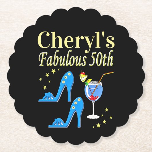 ビューティフルブルー50番目の誕生日デザイン ペーパーコースター (正面)