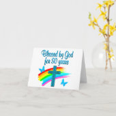 ビューティフルブルー80th誕生日クリスチャンデザイン カード (黄色い花)