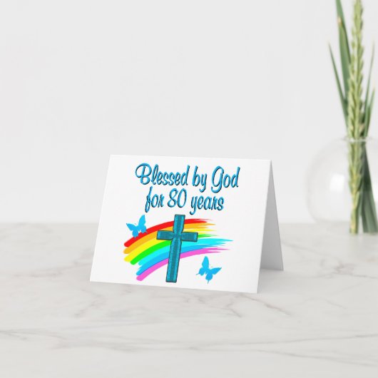 ビューティフルブルー80th誕生日クリスチャンデザイン カード (正面)