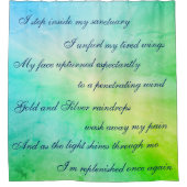 ビューティフルブルー/グリーンクレンジングマントラデザイン シャワーカーテン (正面)