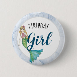 ビューティフルブロンドヘアマーメイド誕生日ガール 缶バッジ