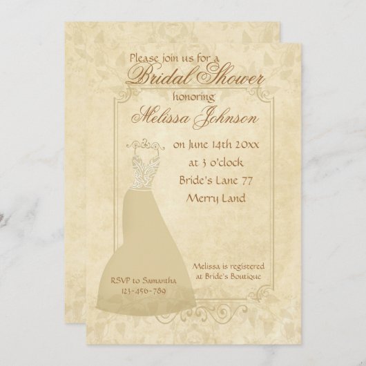 ビューティフルベージュヴィンテージ紙ブライダルシャワー招待状 招待状 (正面/裏面)
