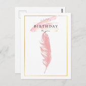 ビューティフルペンシルスケッチピンクフェザー誕生日 ポストカード (正面/裏面)