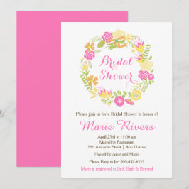 ビューティフルホットピンクフローラリースブライダルシャワー 招待状
