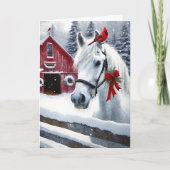ビューティフルホリデーホースと（鳥）ショウジョウコウカンチョウ パーソナライズされた カード (正面)