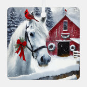 ビューティフルホリデーホースと(鳥)ショウジョウコウカンチョウ パーソナライズされた メタルオーナメント (正面)