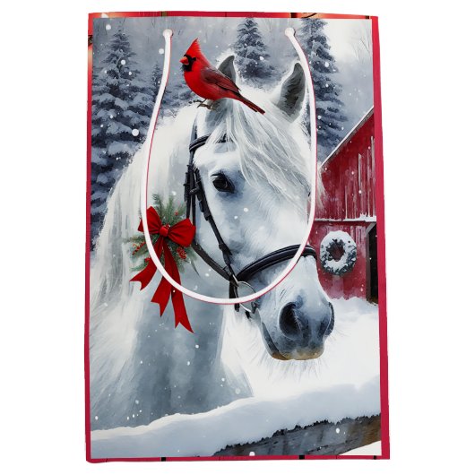 ビューティフルホリデーホースと（鳥）ショウジョウコウカンチョウ ミディアムペーパーバッグ (正面)