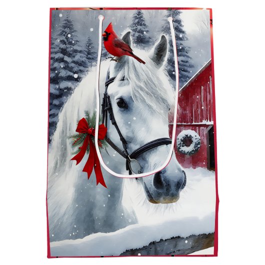 ビューティフルホリデーホースと（鳥）ショウジョウコウカンチョウ ミディアムペーパーバッグ (裏面)