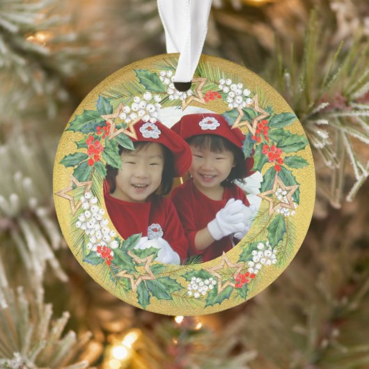 ビューティフルホリデーリースオンゴールドフォイルフォト オーナメント (ツリー)