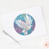 ビューティフルホワイトグリッターピース鳩 ラウンドシール (封筒)