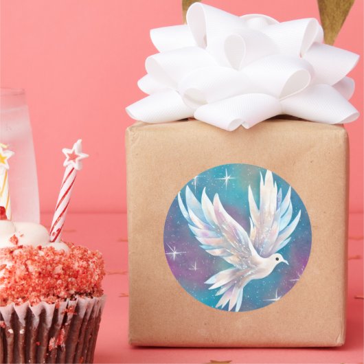 ビューティフルホワイトグリッターピース鳩 ラウンドシール (パーティー)