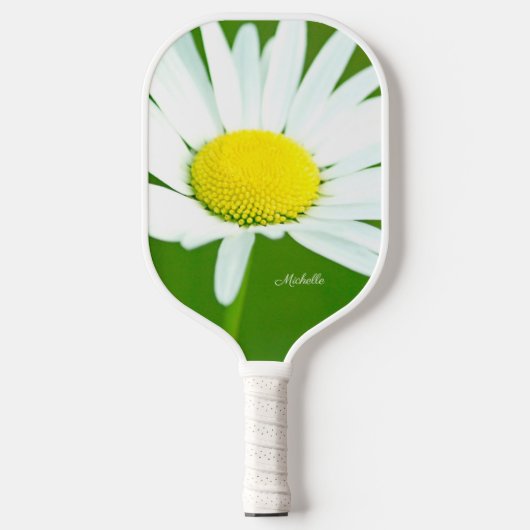 ビューティフルホワイトデイジー パーソナライズされた ピックルボールラケット (正面)