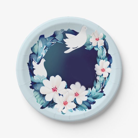 ビューティフルホワイトドーヴフローラリース ペーパープレート (正面)