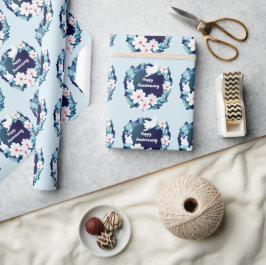 ビューティフルホワイトドーヴフローラリース ラッピングペーパー