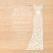 ビューティフルホワイトハートドレスブライダルシャワー アクリル招待状 (正面)
