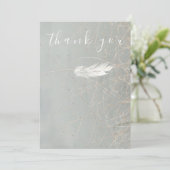 ビューティフルホワイトフェザーブルーフラットサンキューカード サンキューカード (スタンド正面)
