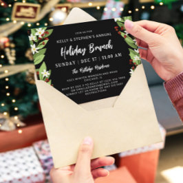 ビューティフルホワイトフローラレッドベリーズホリデーブランチ 招待状